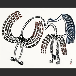 Talk of Birds - Original Print by Lucy Qinnuayuak - Stonecut 1967/2004